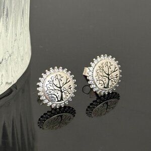 Grandma Family Tree Bling Earrings S925 Sterling Silver Handmade Ear Stud